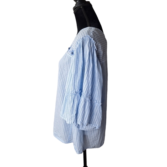 Westport Blue White Pullover Striped Short Ruffle‎ Sleeve Cotton Top Size 1X - Picture 2 of 12